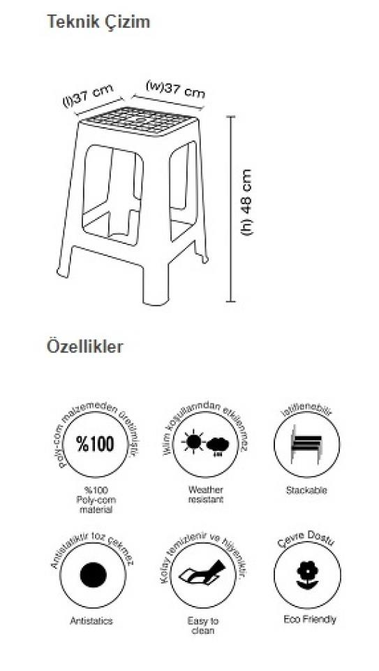 Papatya Mercan Plastik Tabure - Bahçe Balkon Taburesi