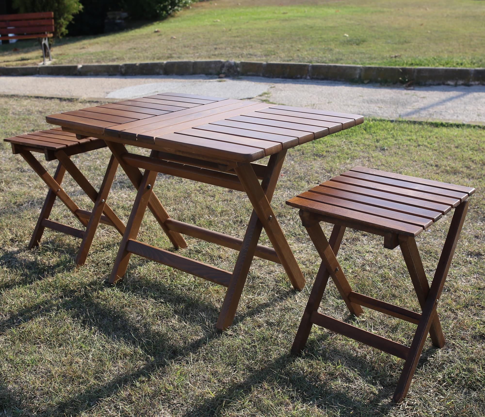 Paris Çay Set -2 Kişilik Katlanır Ahşap Tabure Takım, Ebat Seçimli