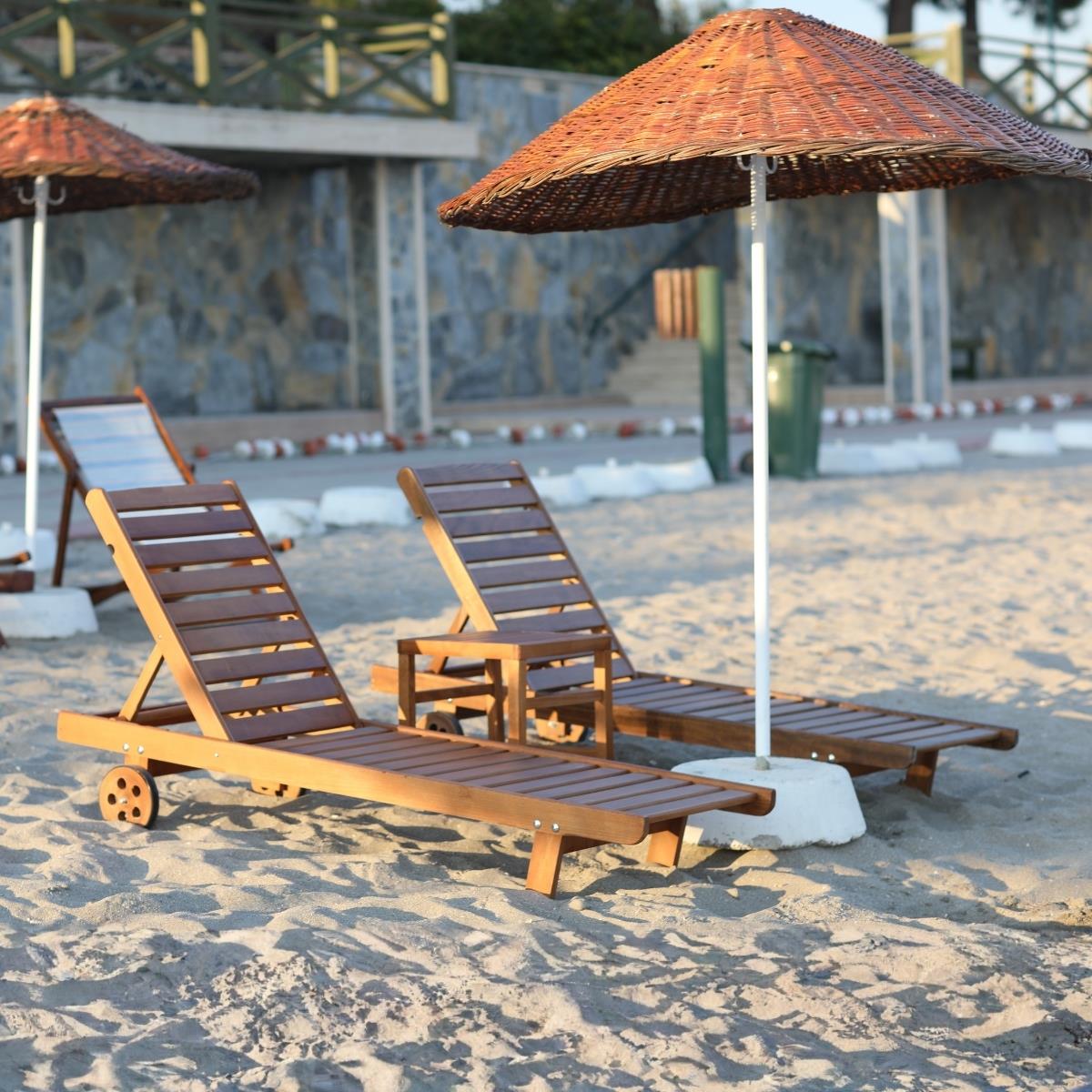 Riva Ahşap Şezlong Seti: 2 Şezlong + Sehpa