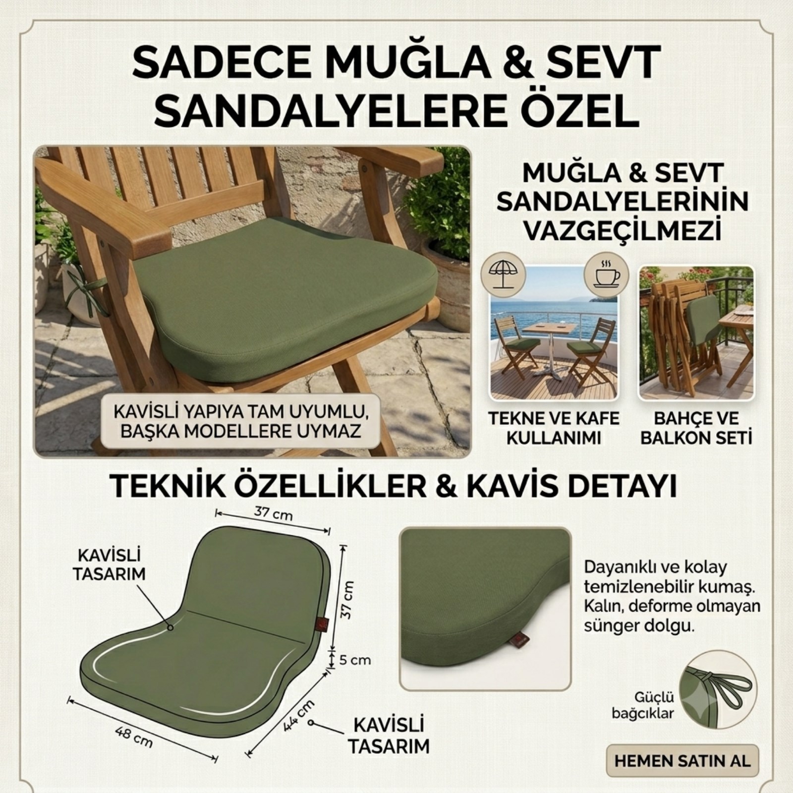 Sandalye Oturum Minderi 37-48x44x5 - Muğla, Sevt Uyumlu