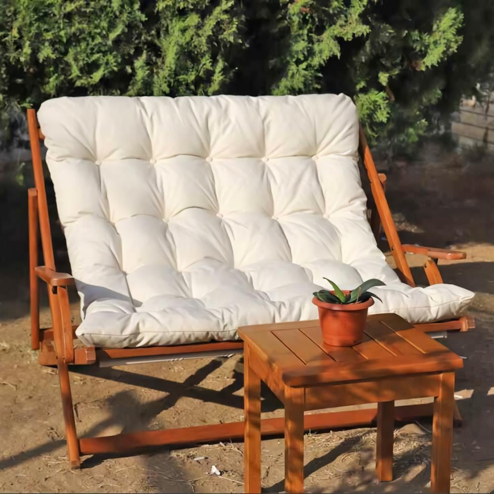 Seferihisar İkili Ahşap Şezlong Minderli -3 Kademeli Sırt Dayama, Kolçaklı