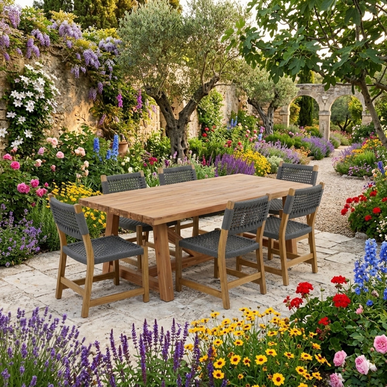 Taksim Ahşap Bahçe Takımı: 100x180 Masa + 6 Sandalye Set, Masif Kestane