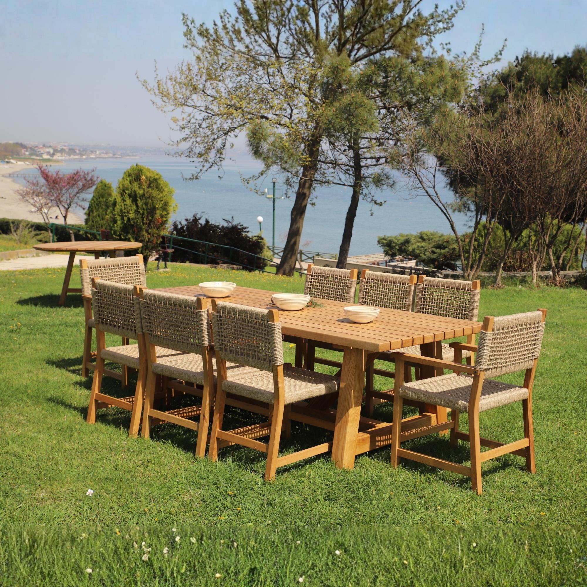 Taksim Ahşap Bahçe Takımı: 100x240 Masa + 8 Sandalye Set -Masif Kestane