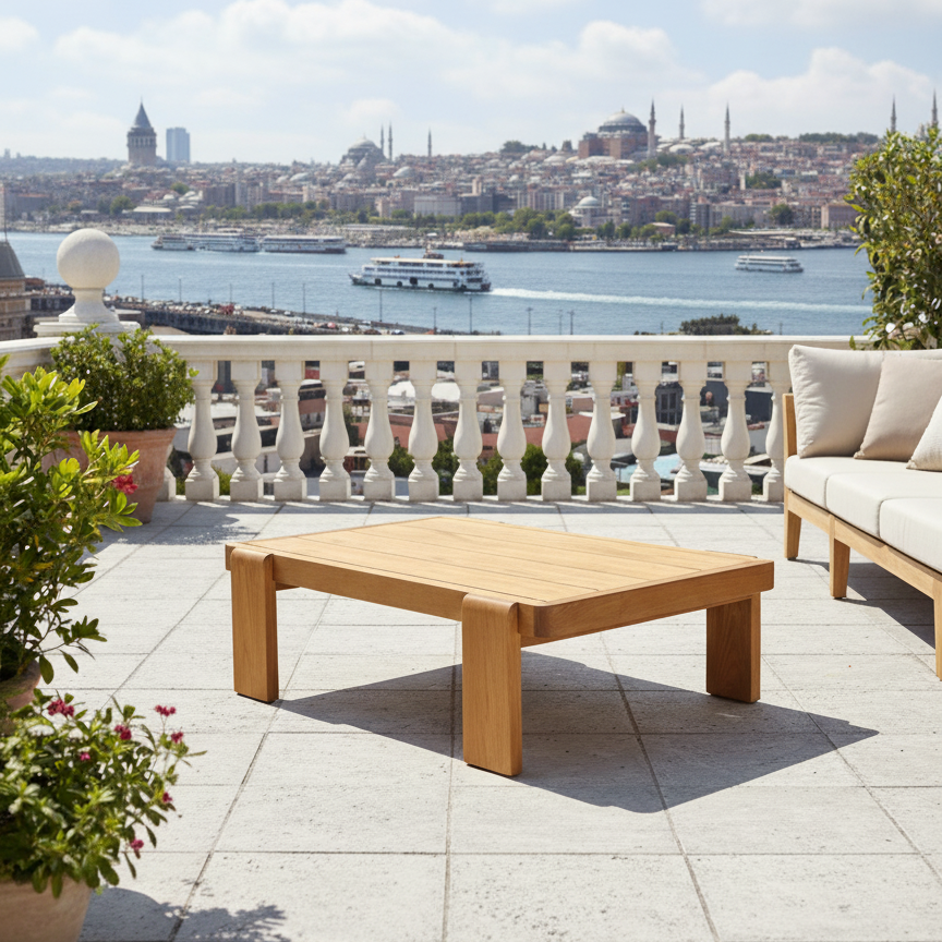 Tokyo Orta Sehpa - Masif Ahşap Kestane Bahçe Balkon Sehpası