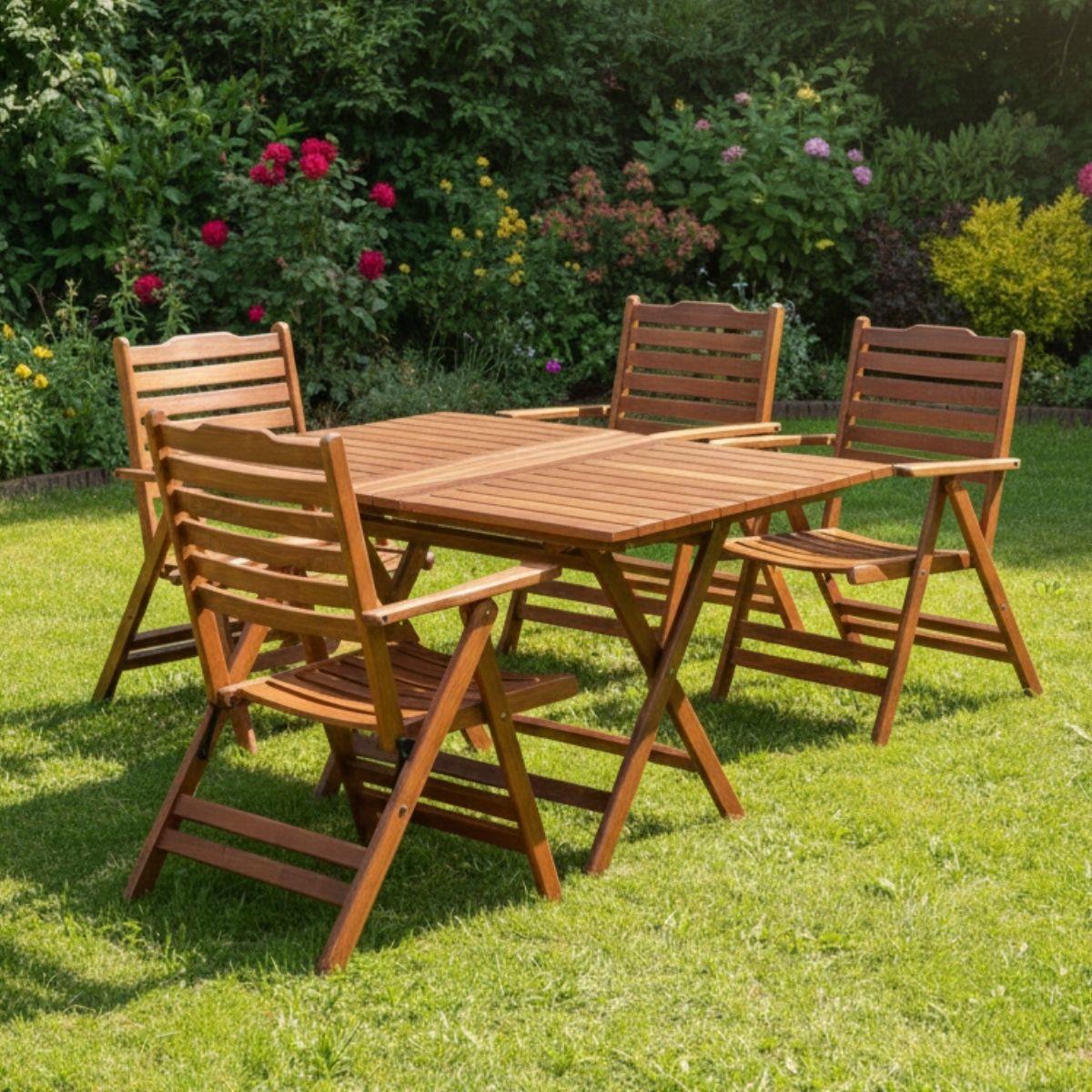 Ürgüp Ahşap Masa Sandalye Takımları -4 Kişilik Katlanır Bahçe Balkon Set