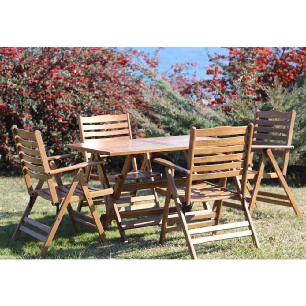 Ürgüp Lüks Ahşap Masa Sandalye Takımları-4 Kişilik Katlanır Bahçe Balkon Set