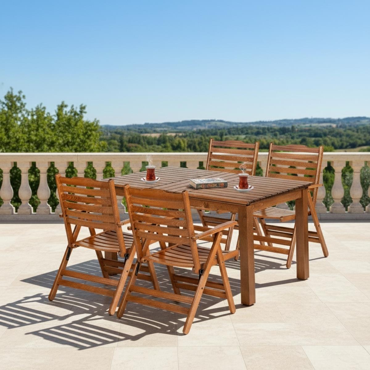 Ürgüp S Ahşap Masa Sandalye Takımları - 4 & 6 Kişilik Bahçe Balkon Set