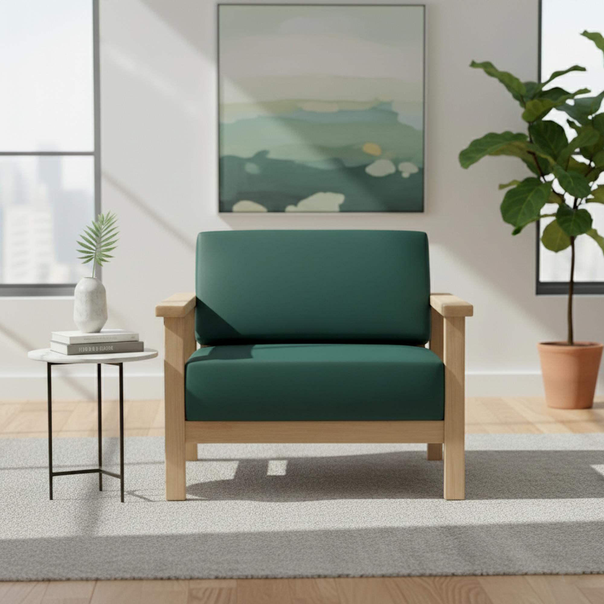 Üsküdar Minderli Tekli Ahşap Bahçe Balkon Koltuk -Masif Kestane