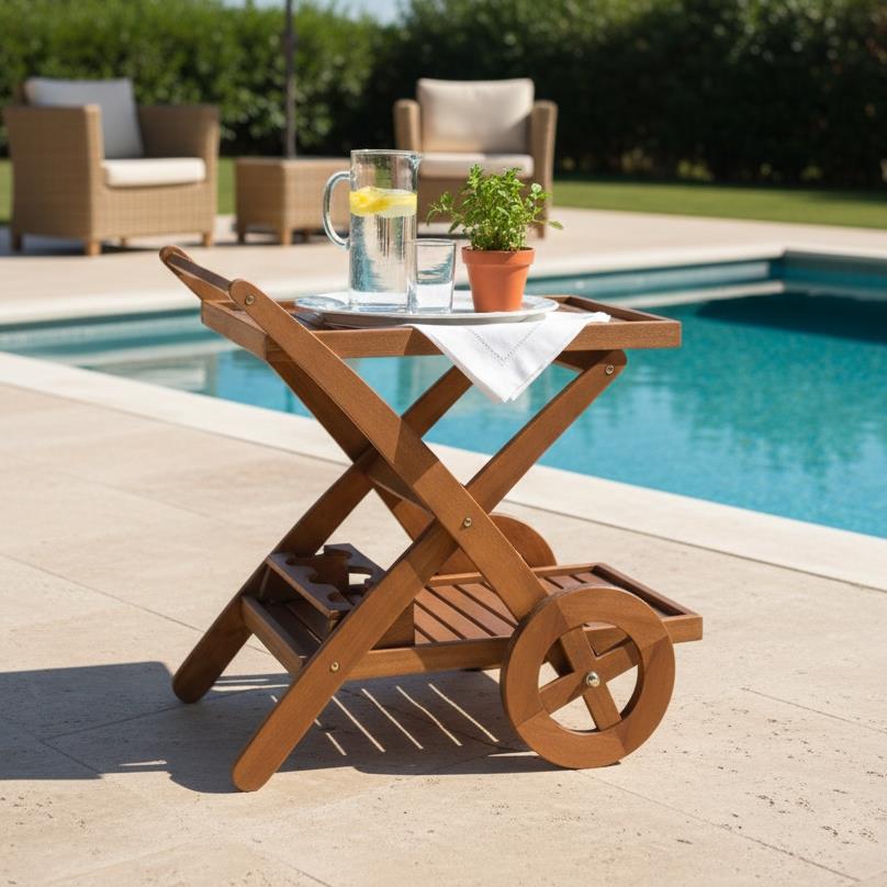 Wine Cart - Ahşap Servis Sunum Arabası