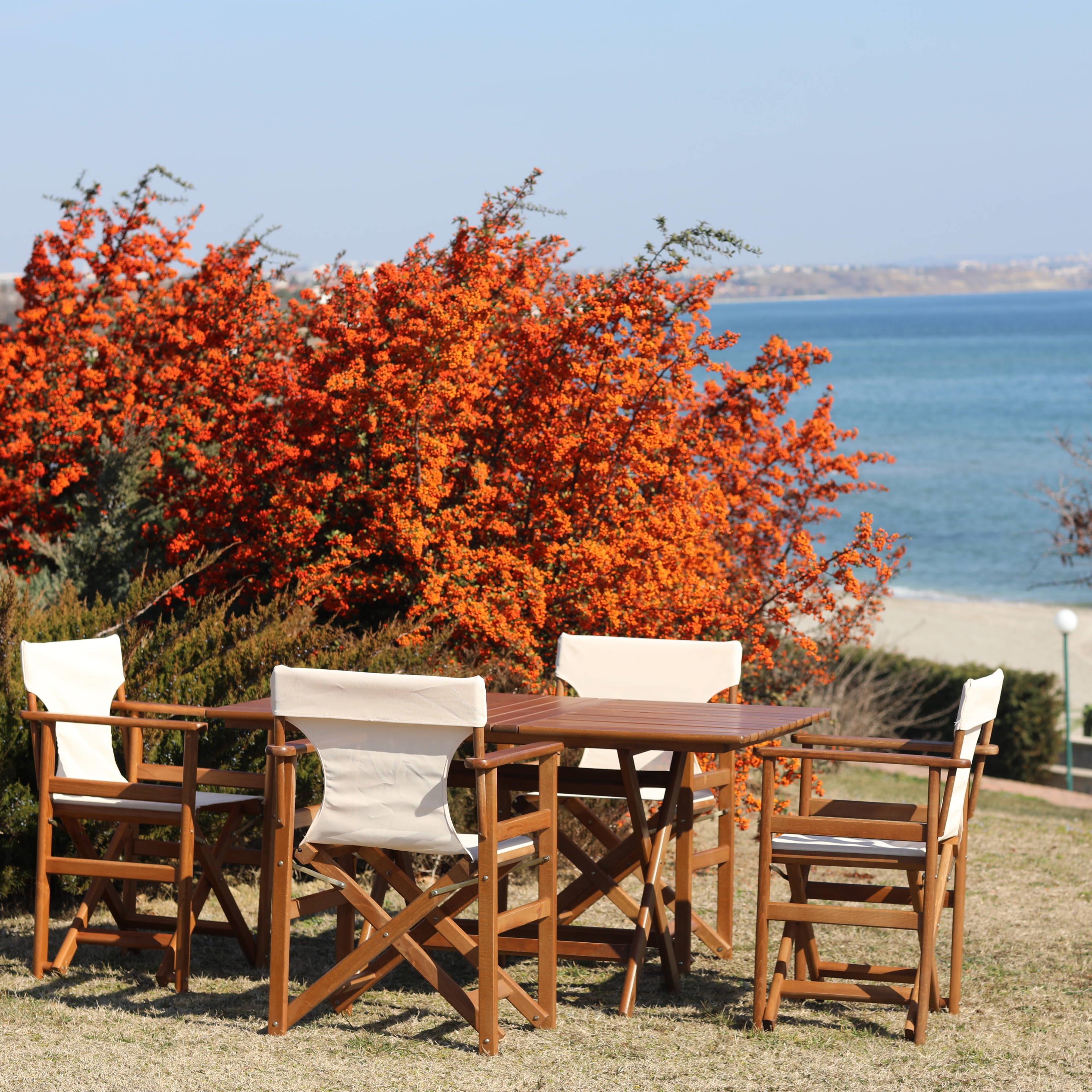Yönetmen Ahşap Masa Sandalye Takımları - 4 & 6 Kişilik Katlanır Bahçe Balkon Set