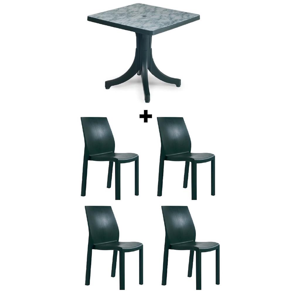 Yummy 80x80 Masa Sandalye Takımı - 4 Kişilik Plastik Bahçe Balkon Teras Set