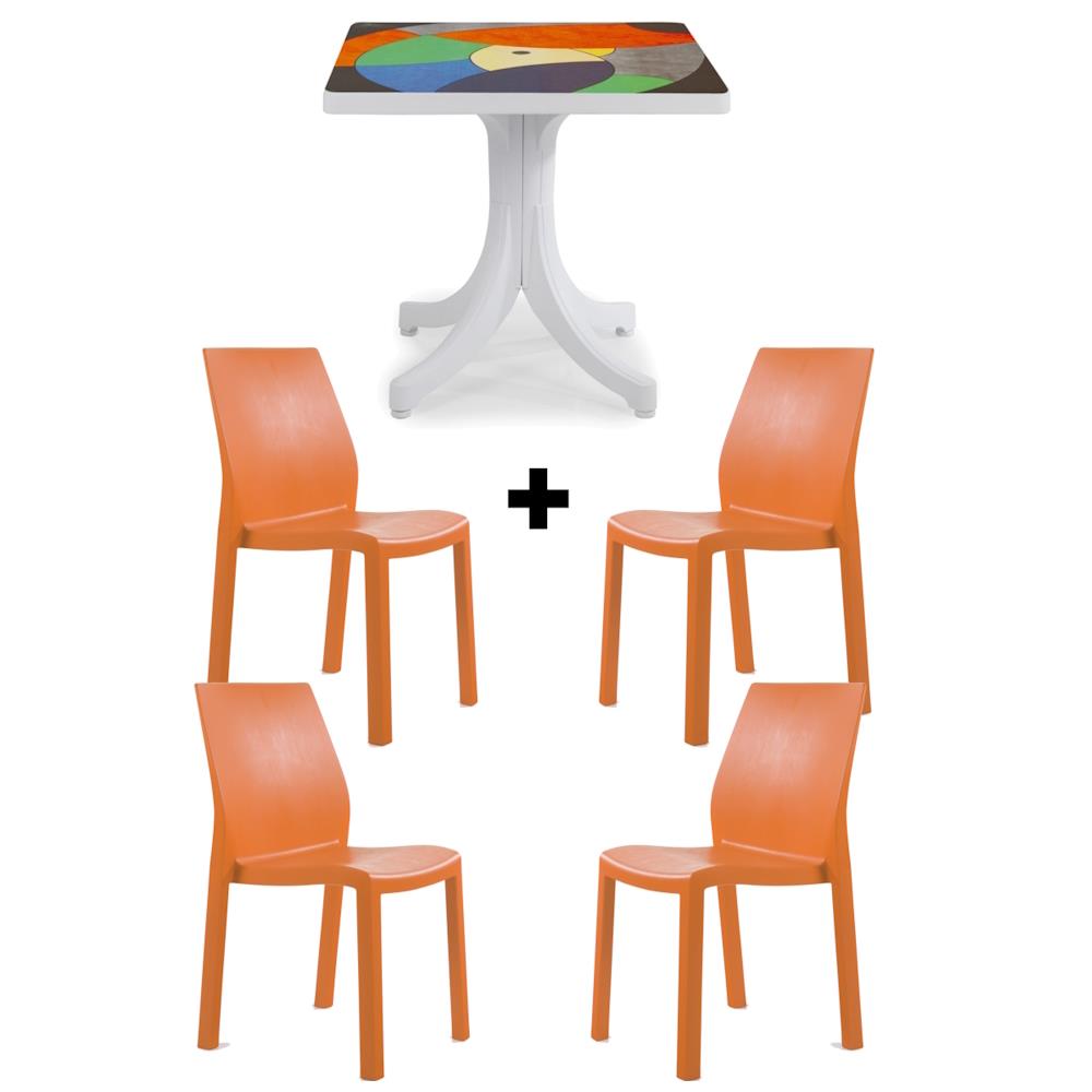 Yummy 80x80 Masa Sandalye Takımı - 4 Kişilik Plastik Bahçe Balkon Teras Set