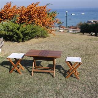 Ada Çay Set -2 Kişilik Ahşap Katlanır Tabure Takım, Ebat Seçimli