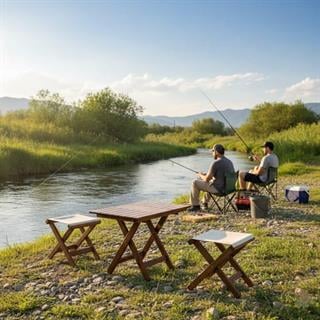 Ada Çay Set -2 Kişilik Ahşap Katlanır Tabure Takım, Ebat Seçimli