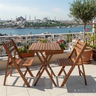 Albatros Ada Katlanır Ahşap Bahçe Balkon Takımı: 60x60 Masa + 2 Sandalye
