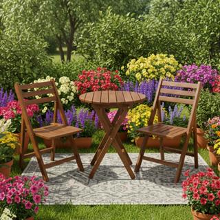 Albatros Ahşap Masa Sandalye Takımları -2 Kişilik Katlanır Bahçe Balkon Yuvarlak Set 