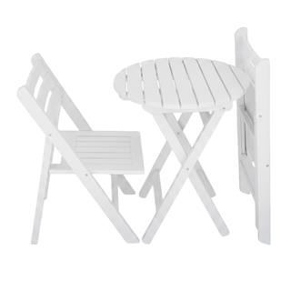 Albatros Ahşap Masa Sandalye Takımları - Beyaz Renk 2 Kişilik Katlanır Bahçe Balkon Yuvarlak Set 
