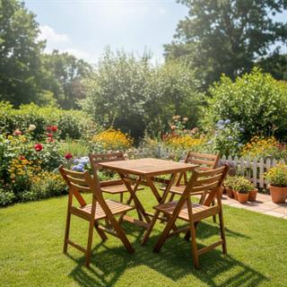Albatros Ahşap Masa Sandalye Takımları -4 Kişilik Katlanır Bahçe Balkon Set