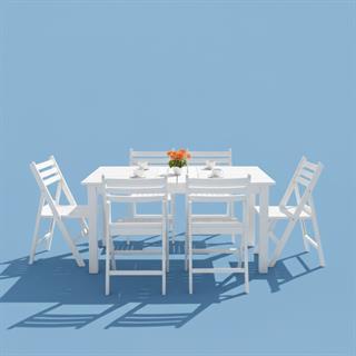 Albatros S Ahşap Masa Sandalye Takımları - Beyaz Renk 4, 6, 8 Kişilik Katlanır Bahçe Balkon Set