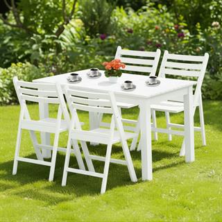 Albatros S Ahşap Masa Sandalye Takımları - Beyaz Renk 4, 6, 8 Kişilik Katlanır Bahçe Balkon Set