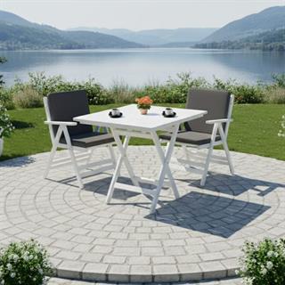 Antalya Ahşap Masa Sandalye Takımı Beyaz - 2 Kişilik Düz Minderli Katlanır Bahçe Balkon Set