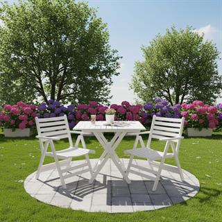 Antalya Ahşap Masa Sandalye Takımı Beyaz - 2 Kişilik Katlanır Bahçe Balkon Set