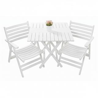 Antalya Ahşap Masa Sandalye Takımı Beyaz - 2 Kişilik Katlanır Bahçe Balkon Set