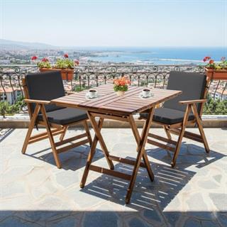 Antalya Ahşap Masa Sandalye Takımı Beyaz - 2 Kişilik Katlanır Bahçe Balkon Set