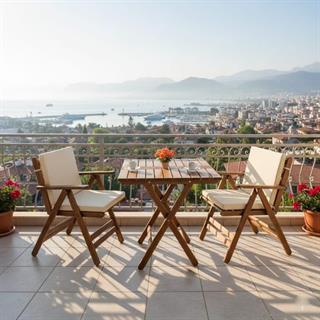 Antalya Ahşap Masa Sandalye Takımları - 2 Kişilik Düz Minderli Katlanır Bahçe Balkon Set