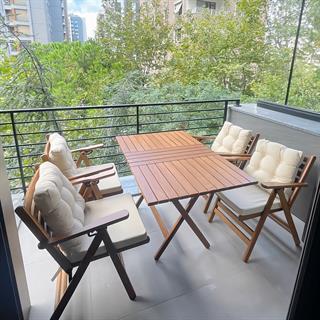 Antalya Ahşap Masa Sandalye Takımları - 4 & 6 Kişilik Düğme Minderli Katlanır Bahçe Balkon Set