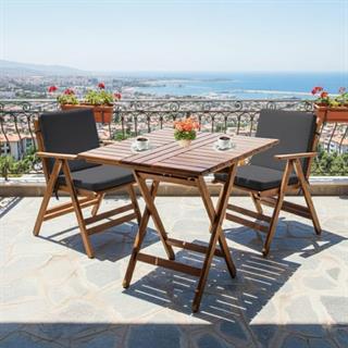 Antalya Ahşap Masa Sandalye Takımları - 2 Kişilik Düz Minderli Katlanır Bahçe Balkon Set
