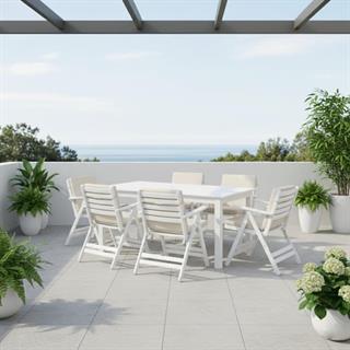 Antalya Ahşap Masa Sandalye Takımları Beyaz - Düz Minderli 4 ve 6 Kişilik Bahçe Balkon Set