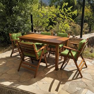 Antalya Ahşap Masa Sandalye Takımları - Düğme Minderli 4 ve 6 Kişilik Bahçe Balkon Set