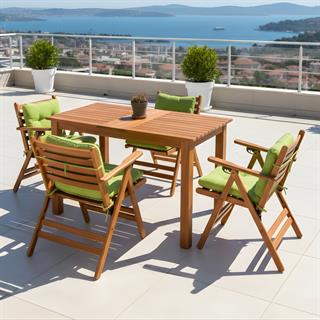 Antalya Ahşap Masa Sandalye Takımları - Düğme Minderli 4 ve 6 Kişilik Bahçe Balkon Set