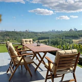 Antalya Ahşap Masa Sandalye Takımları - 4 & 6 Kişilik Düğme Minderli Katlanır Bahçe Balkon Set