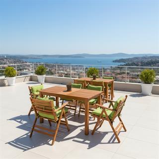 Antalya Ahşap Masa Sandalye Takımları - Düğme Minderli 4 ve 6 Kişilik Bahçe Balkon Set