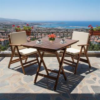 Antalya Ahşap Masa Sandalye Takımları - 2 Kişilik Düz Minderli Katlanır Bahçe Balkon Set
