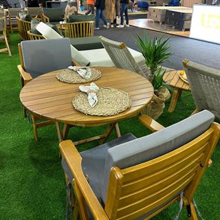 Antalya Ahşap Masa Sandalye Takımları -2 Kişilik Minderli Katlanır Bahçe Balkon Yuvarlak Set