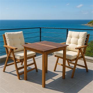 Antalya Ahşap Masa ve Düğmeli Minderli Sandalye Takımları - 2 Kişilik Bahçe Balkon Seti - Sabit Masa