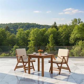 Antalya Ahşap Masa ve Minderli Sandalye Takımları - 2 Kişilik Bahçe Balkon Seti - Sabit Masa
