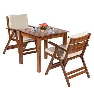 Antalya Ahşap Masa ve Minderli Sandalye Takımları - 2 Kişilik Bahçe Balkon Seti - Sabit Masa