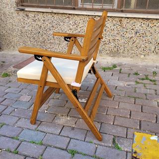 Antalya Katlanır Ahşap Bahçe Balkon Sandalyesi -Kolçaklı, Oturum Minderli, 4 Kademe