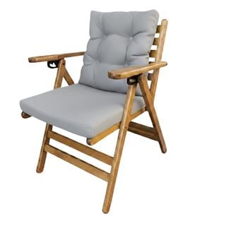 Antalya Katlanır Ahşap Bahçe Balkon Sandalyesi -Kolçaklı, Minderli, 4 Kademe