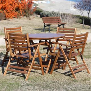 Antalya Katlanır Ahşap Masa Sandalye Takımları - 4 Kişilik Yuvarlak Bahçe Balkon Set