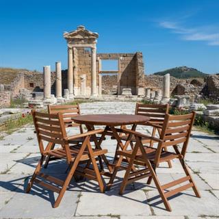 Antalya Katlanır Ahşap Masa Sandalye Takımları - 4 Kişilik Yuvarlak Bahçe Balkon Set