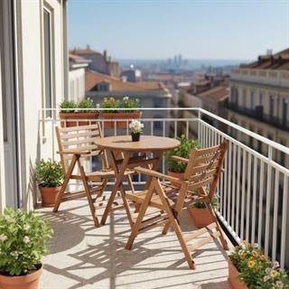 Antalya Katlanır Ahşap Masa Sandalye Takımları - 2 Kişilik Yuvarlak Bahçe Balkon Set