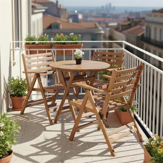 Antalya Katlanır Ahşap Masa Sandalye Takımları - 3 Kişilik Yuvarlak Bahçe Balkon Set