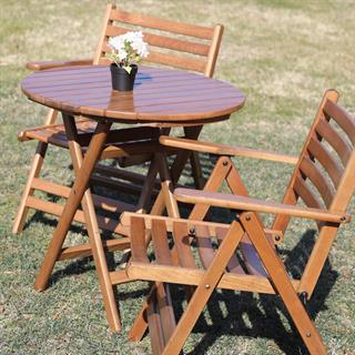 Antalya Katlanır Ahşap Masa Sandalye Takımları - 3 Kişilik Yuvarlak Bahçe Balkon Set