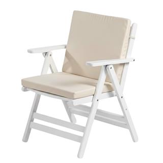 Antalya Kolçaklı Katlanır Sandalye Düz Minderli Beyaz - Ahşap Bahçe Balkon Sandalyesi  (London Chair - White)