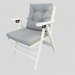 Antalya Kolçaklı Katlanır Sandalye Minderli Beyaz - Ahşap Bahçe Balkon Sandalyesi  (London Chair - White)